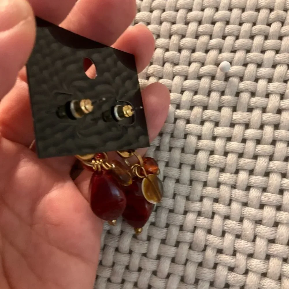 0056-Chico's‎ Gold and Deep Red Earrings